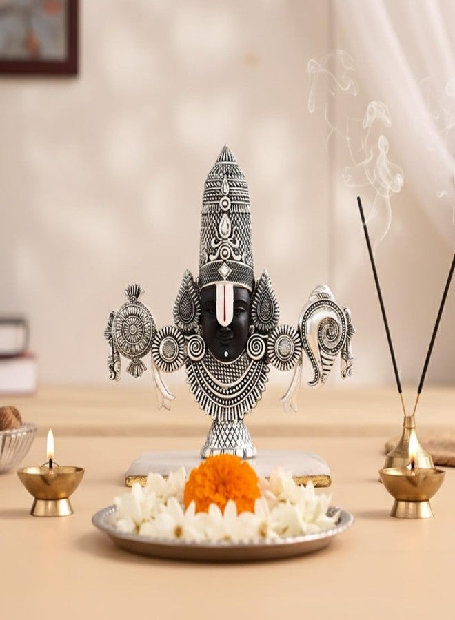 Svastika Tirupati Balaji Face Idol | Antique Silver Plated Venkateswara Murti | Spiritual Resin Idol for Home Temple, Pooja Room & Gift (7 Inch) - Image 5